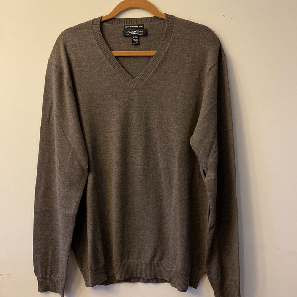Pronto Uomo men’s 💯extra fine Merino Wool l/s ribbed V-neck brown sweater XXL 🌞